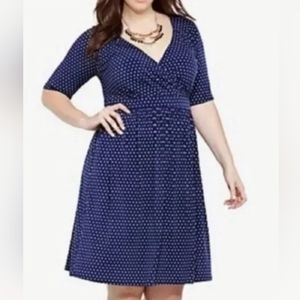 Torrid Polka Dot Dress Blue White Pockets Stretch V-neck A-line 3